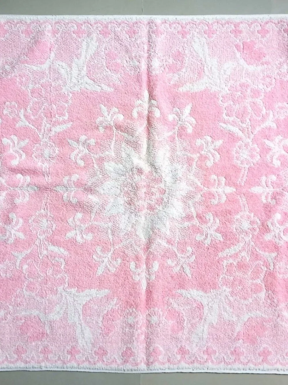 Vintage Pink and White Floral Martex Bath Towels - 24 x 41